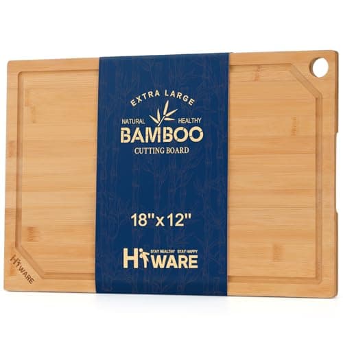 Hiware Extra Large Bamboo Cutting Board for Kitchen, Heavy Duty Wood Cutting Board with Juice Groove, 100% Organic Bamboo, Pre Oiled, 18" x 12"