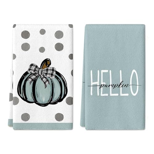 KORVITA Fall Hello Pumpkin Hand Towels Set 2 PCS, Vintage Pumpkins Hand Towels, Thanksgiving Bathroom Decorative Soft Absorbent Hand Towels for Bathroom Home Hotel Gym Spa Yoga Beach 17"x26"