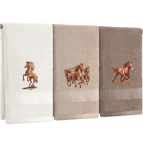 Hillsuren 3 Pcs Western Horse Hand Towels Set for Bathroom 100% Cotton Embroidered Decorative Equestrian Horse Themed Gifts Farmhouse Towels for Bathroom Kitchen Decor 13. 3 x 29. 5''