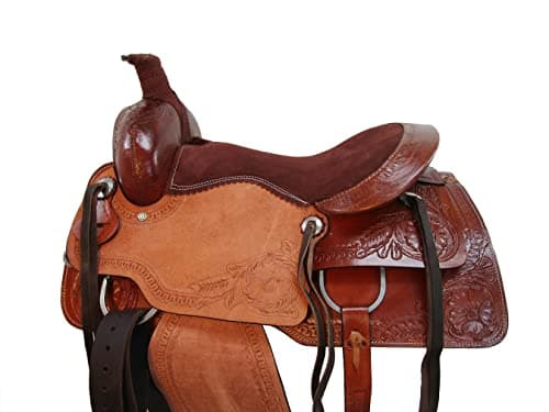 Western Saddle Trail Pleasure Horse Saddles Rodeo Cowboy Floral Tooled Leather Tack Set 15 16 17 18 (Corners Tooled, 17 Inches)