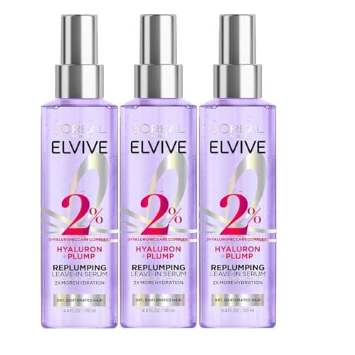 L'Oreal Paris Elvive Hyaluron Plump Moisture Plump Hair Serum for Dehydrated, Dry Hair with Hyaluronic Acid Care Complex, Paraben-Free, 4.4 Fl Oz (3 Pack)