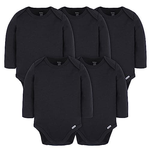 Gerber Unisex Baby Long Sleeve Solid Onesies Multi-Pack Interlock 180 GSM, Black