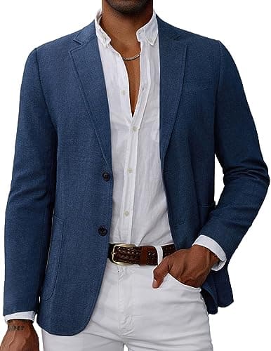 Men's Suit Blazer Casual Slim Fit Lined Jacket Lightweight Fashion 2 Button Blazer Sport Coats for Office Business Denim Blue