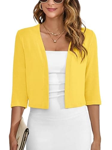 Heymoments Women's Thin Shrugs for Dresses Yellow Large Open Front Knit Lightweight Coat Cropped Tops Shawls and Wraps Cardigan Dressy Sweater Clothes