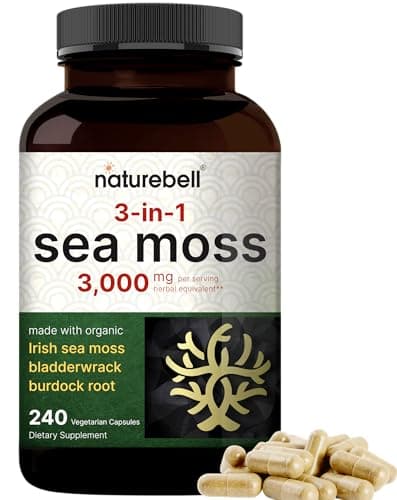 Irish Sea Moss Capsules, 3,000mg Per Serving, 240 Veggie Pills | Made with Organic Raw Powder, Plus Bladderwrack & Burdock Root, Sea Vegetable Complex – Immune & Thyroid Superfood Support – Non-GMO