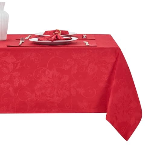 Best Red Tableclothes #7 from HomeJoy HomeJoy Rectangle Christmas Jacquard Table Cloth Waterproof Elegant Damask Floral Pattern Heavy Weight Wipeable Wrinkle Free Fabric Table Covers for Dinner or Daily Uses(Dark Red/52x70 Inch)