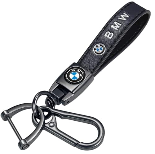 Genuine Leather Car Key Chain for BMW Series,Keyring Keychain Accessories Family Present(Black)