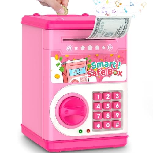 Pink Piggy Bank for Kids with Password Code Lock and Auto Grab Bill Slot, PhilaeEC Real Money Cash Coin Can Saving Box Electronic Money Safe Bank, Hot Gift for 4 7 8 9 10 11 Year Old Boys Girls