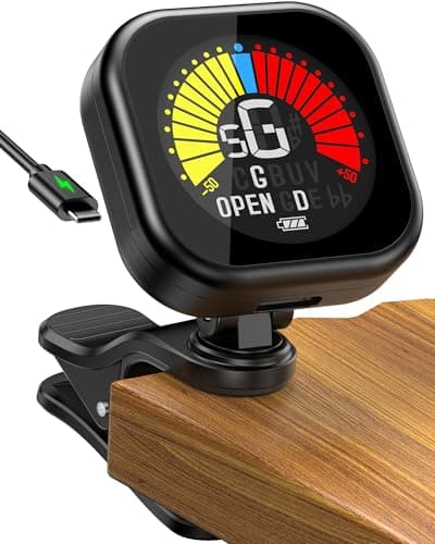 New Bee Guitar Tuner Clip-On Rechargeable with Color Screen 360° Rotatable Acoustic Chromatic Open Tuning for Guitar, Bass, Ukulele, Violin (Black, 1 Pack)