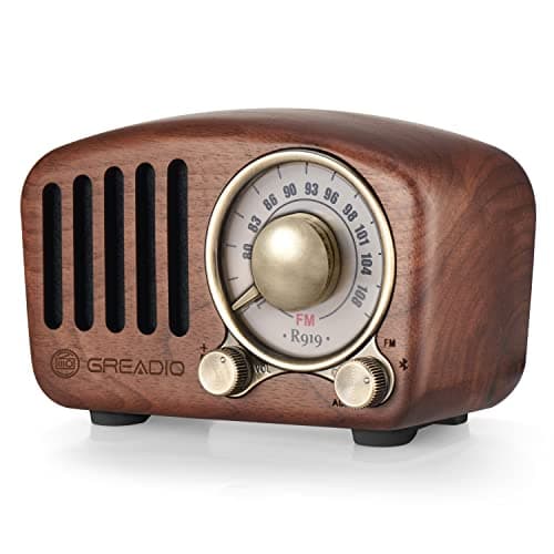 Vintage Greadio Walnut Wood Bluetooth Speaker Radio - Retro Style, Bass Enhancement, Loud Volume, Bluetooth 5.0, MP3 & FM Radio