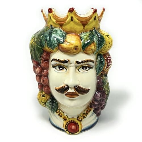 CERAMICHE D'ARTE PARRINI - Italian Ceramic Art Head Face Male Vase Small Testa di Moro (Sicily) for Planter indoor/outdoor Pottery Hand Painted Made in ITALY Tuscan