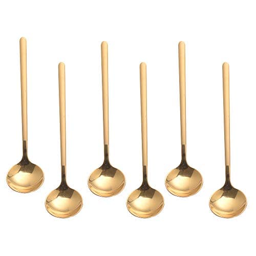 6 PCS Gold Coffee Spoons, 18/8 Stainless Steel Gold Espresso Spoons, 5.2 Inches Vogue Mini Tea Spoons, Cappuccino Stirring Spoons, Small Spoons for Dessert, Ice Cream, Frosted Handle, Sweejar (Gold)