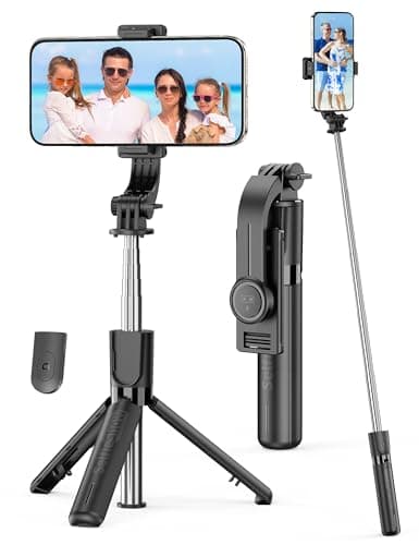 Portable Selfie Stick, 4 in 1 Extendable Phone Tripod Stand with Detachable Wireless Remote & Phone Holder 360° Rotating Mini Travel Tripod Compatible with iPhone 16/15/14/13 Pro/Android/Gopro