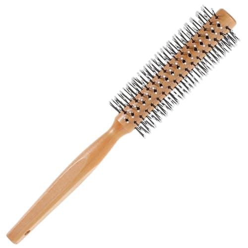 Mens Round Hair Curling Brush Women Comb Roller for Blow Drying Comb Round Brush Wooden Handle Roller Brushes, Gentle Nylon Bristles (Yellow)