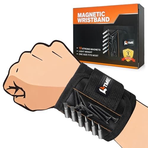 LATME Magnetic Wristband with 15 Strong Magnets for Holding Screws Nails Drill Bits-Best Armband Tool for DIY Handyman Unique Gifts for Men (Black)