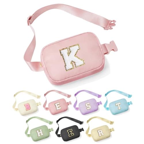 YOOLIFE Gifts for Girls - Initial Belt Bag for Girls Purses Fanny Pack Crossbody Bag, Pink Letter Crossbody Bag for Girls Teen Kids Belt Bag Monogrammed Crossbody Bag K