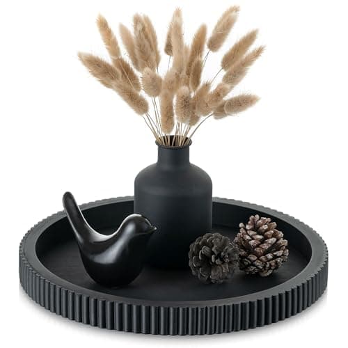 Hanobe Decorative Tray for Coffee Table: 12" Black Round Centerpiece Tray for Home Decor - Wood Modern Farmhouse Decor for Living Dining Room Kitchen Island Tabletop
