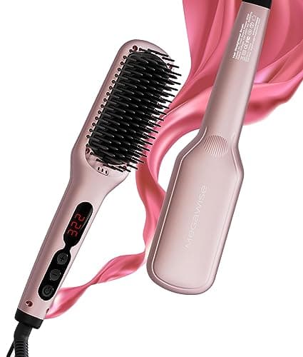 MegaWise Hair Straightener Brush KL1025-2-in-1 Ionic Hair Straightening & Detangling Brush with Adjustable Temperature, Anti-Scald Technology, and Auto Shut-Off - Ideal for All Hair Types