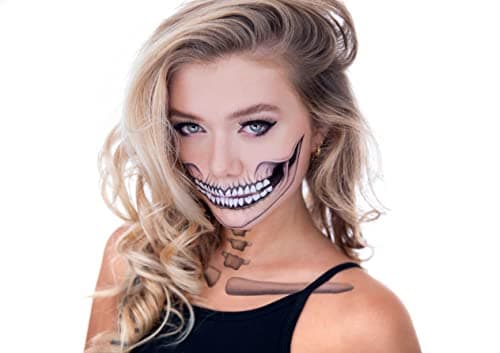 Tattoocrew 2 x Classic Skull Temporary Tattoo Halloween Costume for Men and Women, Adult, Face Sticker