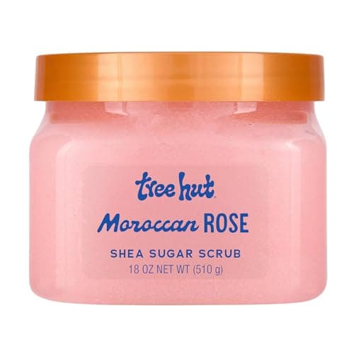 Tree Hut Moroccan Rose Shea Sugar Scrub, Exfoliating & Hydrating Body Scrub with Shea Butter & Essential Oils, Smooth & Soften Skin, 18 oz
