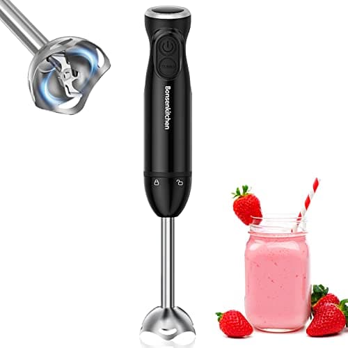 Bonsenkitchen Handheld Blender, Electric Hand Blender 12-Speed & Turbo Mode, Immersion Blender Portable Stick Mixer with Stainless Steel Blades for Soup, Smoothie, Puree, Baby Food