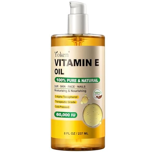 Yoken Vitamin E Oil 8 Fl Oz Organic Vitamin E oil for Skin Blend 60,000 IU Vitamin E oil for Scars Hair,Face,Nail,Scalp Perfect Bath and Body Oil Cold Pressed Hexane Free Non-GMO Gluten Free Formula