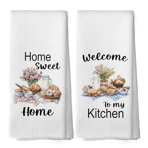 shiviody Home Sweet Home Kitchen Towels - Bread Floral Dish Towels, Gifts for Chef, Farmhouse Plaid Decorative Absorbent Dishcloths Hand Towels Set of 2 for Kitchen Cooking Baking Decor 16x24 Inches