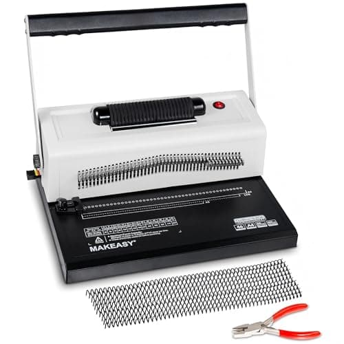 MAKEASY Spiral Coil Binding Machine with 46 Fully Disengaging Pins - Electric Coil Inserter - Adjustable Side Margin, Comes with Free 1 Box Coil Spines & Plier, 20 Sheet Punch Capacity