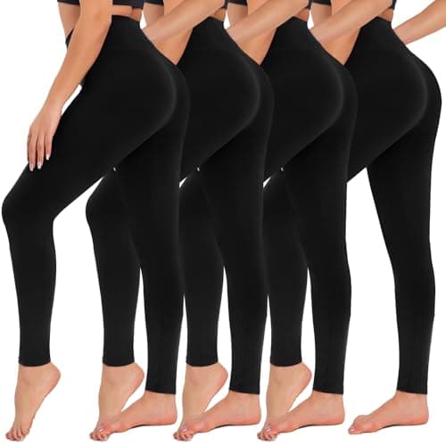 CAMPSNAIL 4 Pack Leggings for Women - High Waisted Tummy Control Yoga Pants for Workout Gym Black Leggings Plus Size Dance