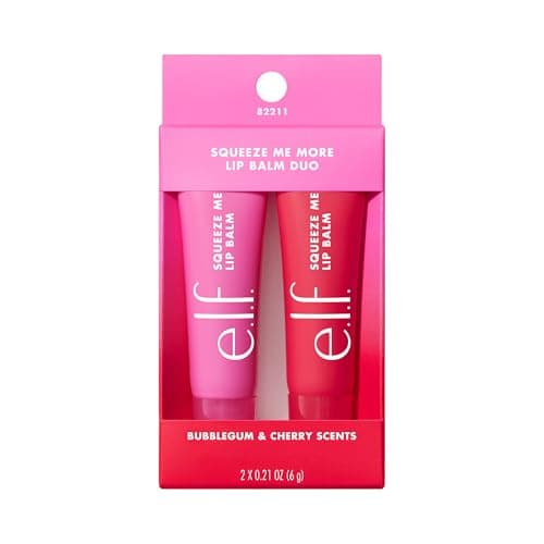 e.l.f. Squeeze Me More Lip Balm Duo, Moisturizing Balm For A Sheer Tint Of Color, Made With Hyaluronic Acid, Vegan & Cruelty-Free, Cherry & Bubblegum
