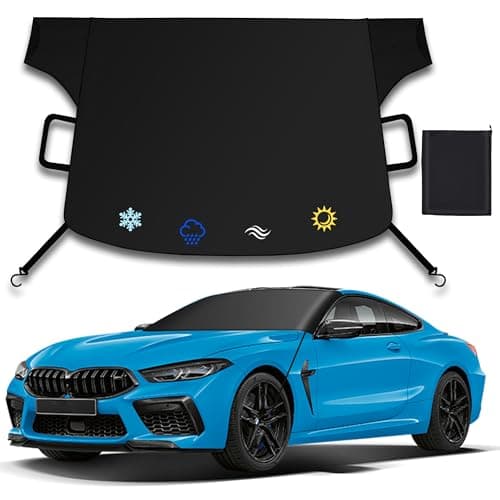 Eamefia Windshield Cover for Ice and Snow,New Upgraded Heavy Duty Windshield Snow Cover,Extra Large Size (75"x45"),Windproof Winter Frost and Deicing Awning Suitable Fzor Cars, Trucks, SUVs（Black