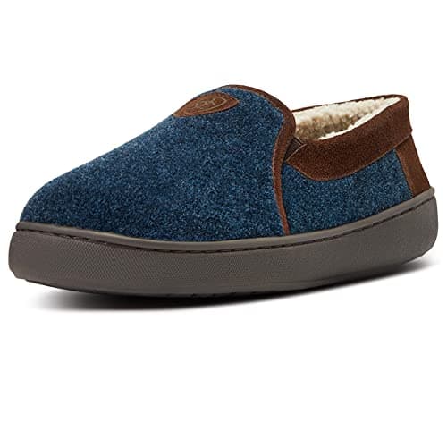 ARIAT Men's Lincoln Wool & Suede Warm Soft Comfortable Indoor Outdoor Slippers with Sherpa Lining & TPR Soles, Navy, 11