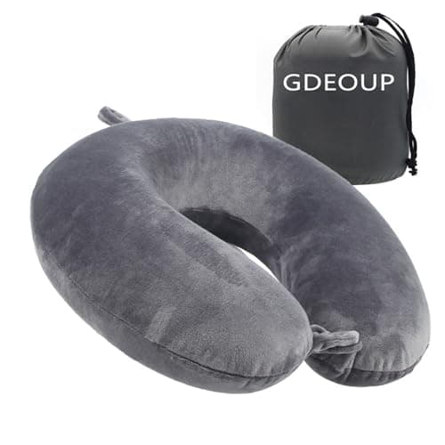 GDEOUP Travel Pillow Memory Foam Neck Pillow Support Pillow,Luxury Compact & Lightweight Quick Pack for Camping Sleeping Rest Cushion (Grey)