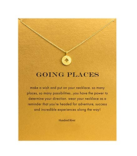 Baydurcan Friendship Compass Necklace Unicorn Good Luck Elephant Cross Necklace with Message Card Gift Card (gold compass)