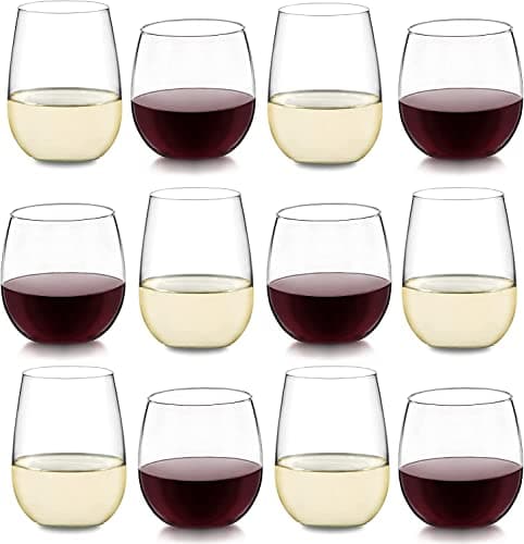 Libbey Stemless Wine Glasses Set of 12, Dishwasher Safe Red and White Wine Glass Set, Clear Drinking Glasses Set of 12 for Cocktails, Water, and More