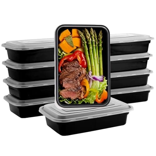 Qewro 10Pack 35oz Meal Prep Containers Disposable Food Storage Containers with Lids, 1-Compartment Reusable Food Storage Plastic Stackable To Go Boxes Microwave, Freezer, Dishwasher Safe