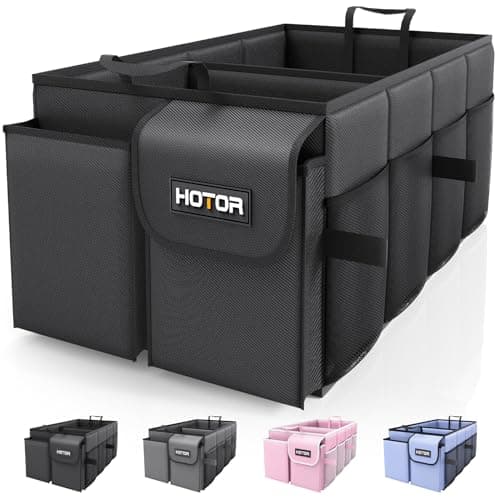 HOTOR Trunk Organizer for Car - Car Organizer, Foldable Trunk organizer for SUVs & Sedans, Sturdy Car Organization for Car Accessories, Tools, Sundries, Black, 2 Compartments, 21.3"×12.6"×10.6"