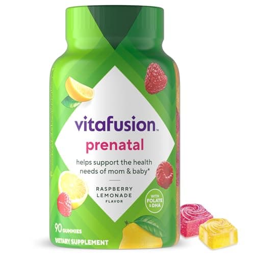 vitafusion PreNatal Gummy Vitamins, Raspberry Lemonade Flavored, Pregnancy Vitamins for Women, With Folate and DHA, America’s Number 1 Gummy Vitamin Brand, 45 Day Supply, 90 Count (Pack of 1)