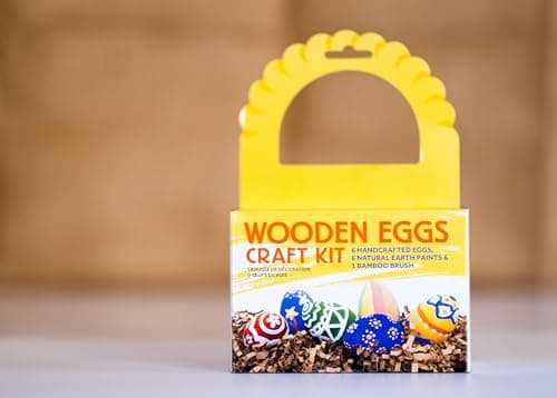 Natural Earth Paint Wooden Egg Kit – 6 Non-Toxic, Eco-Friendly Paints & Bamboo Brush – Easter Egg Decorating & Craft Set – Compostable Packaging, Safe for Kids & Adults