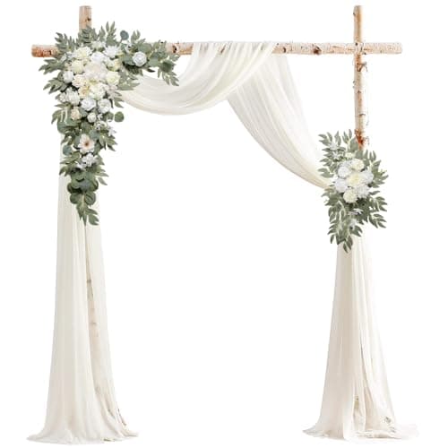 BASIMAN Arch Flowers with Drapes Kit (Pack of 3) for Wedding Ceremony Arbor and Reception Backdrop Decoration Wedding Welcome Signs Floral Birthday Party Decoration