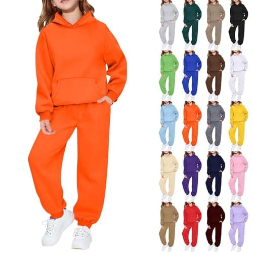 Girls Jogger Set Workout Girls 2 Piece Sweatsuit Toddler Boys Outfits Jogger Sweatpants and Sweatshirt Kids Clothing Sets Orange 11-12 Years