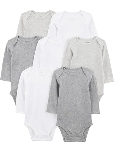 Simple Joys by Carter's Neutral 7-pack Long Sleeve Bodysuit, Heather White, 6-9M