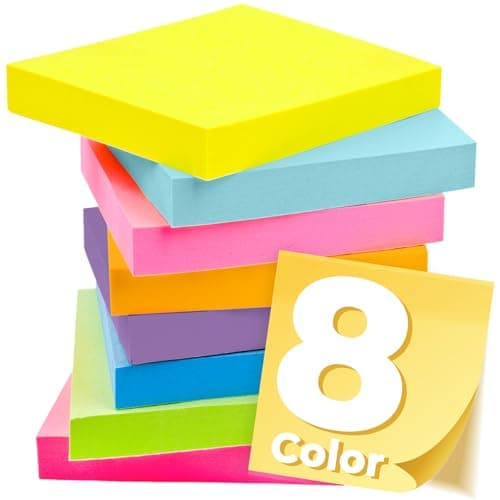 Sticky Notes 3x3 Inches, Bright Colors Self-Stick Pads, Easy to Post for Home, Office, Notebook,100 Sheets/pad (8 Pack)