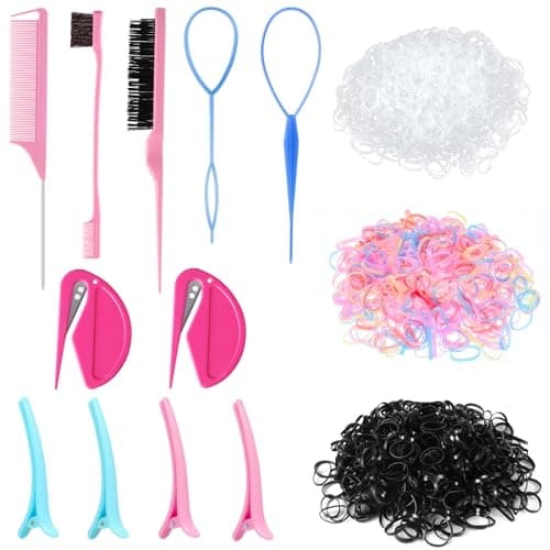 Colorful Mini Rubber Bands with Topsy Tail Styling Tools - Elastic Hair Ties, Hair Cutter, and Hair Accessories for Baby Girls and Women