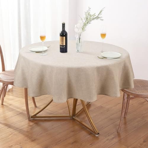 AUSSPVOCT Textured Linen 60 Inch Round Tablecloth Up to 40'' Tables, Waterproof Spill-Proof Wipeable Round Table Cloth Wrinkle Free Circle Dining Tablecover for Birthday Farmhouse Spring Easter Decor