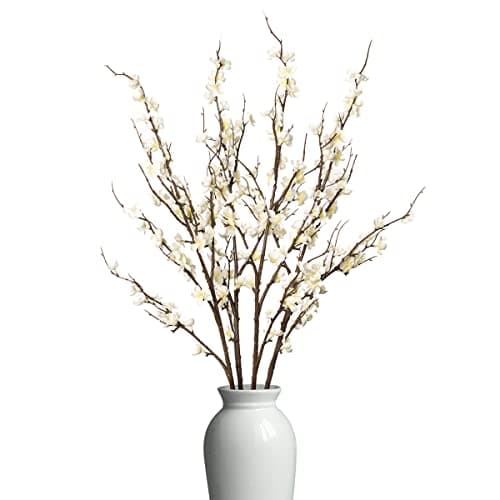 Best Spring Decorations #3 from Ammyoo Ammyoo 4Pcs Cherry Blossom Branches Artificial Flowers for Spring Summer Indoor Decoration,Faux Long Stem Artificial Flowers for Wedding Home Office Bedroom Party Table Centerpieces Decor(White)