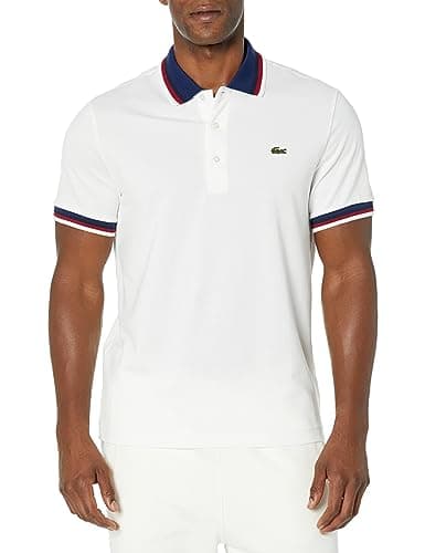 Lacoste Men's Regular Fit Stretch Piqué Polo Shirt, Blanc, Large