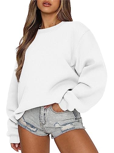 Caracilia Women's Crewneck Sweatshirts Oversized Fleece Hoodies Tops Casual Loose Pullover Sweaters 2024 Fall Clothes White X-Small