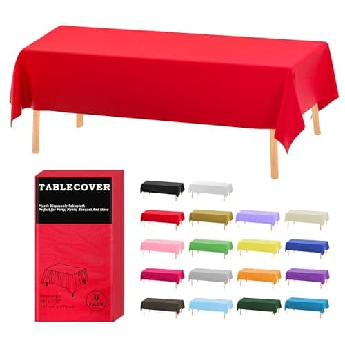 D&Z Plastic Tablecloth Disposable, 6 Pack Red Table Cloth Individually Wrapped for Indoor&Outdoor, 54 x 108 Inch Table Cover for Rectangle Table Ideal for Party, Picnic, Birthday, Wedding & Dinner