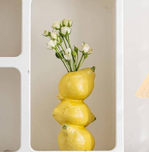 Amalfi Coast Lemon Figurine Decor, Tall Yellow Ceramic Vase Dining Table Centerpieces for Home and Kitchen, Spring Summer Home Decorations, Capri Mediterranean Decoration for Italian Themed Party